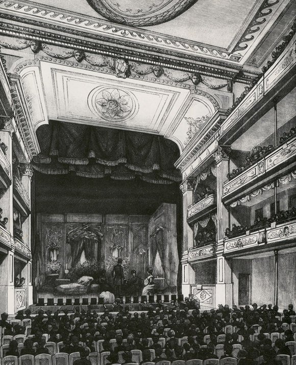 J.K. (prawdopodobnie Józef Kontkiewicz), „Wnętrze Teatru Rozmaitości w Warszawie po jego odbudowie”, 1884 / domena publiczna) J.K. (prawdopodobnie Józef Kontkiewicz), „Wnętrze Teatru Rozmaitości w Warszawie po jego odbudowie”, 1884 / domena publiczna)